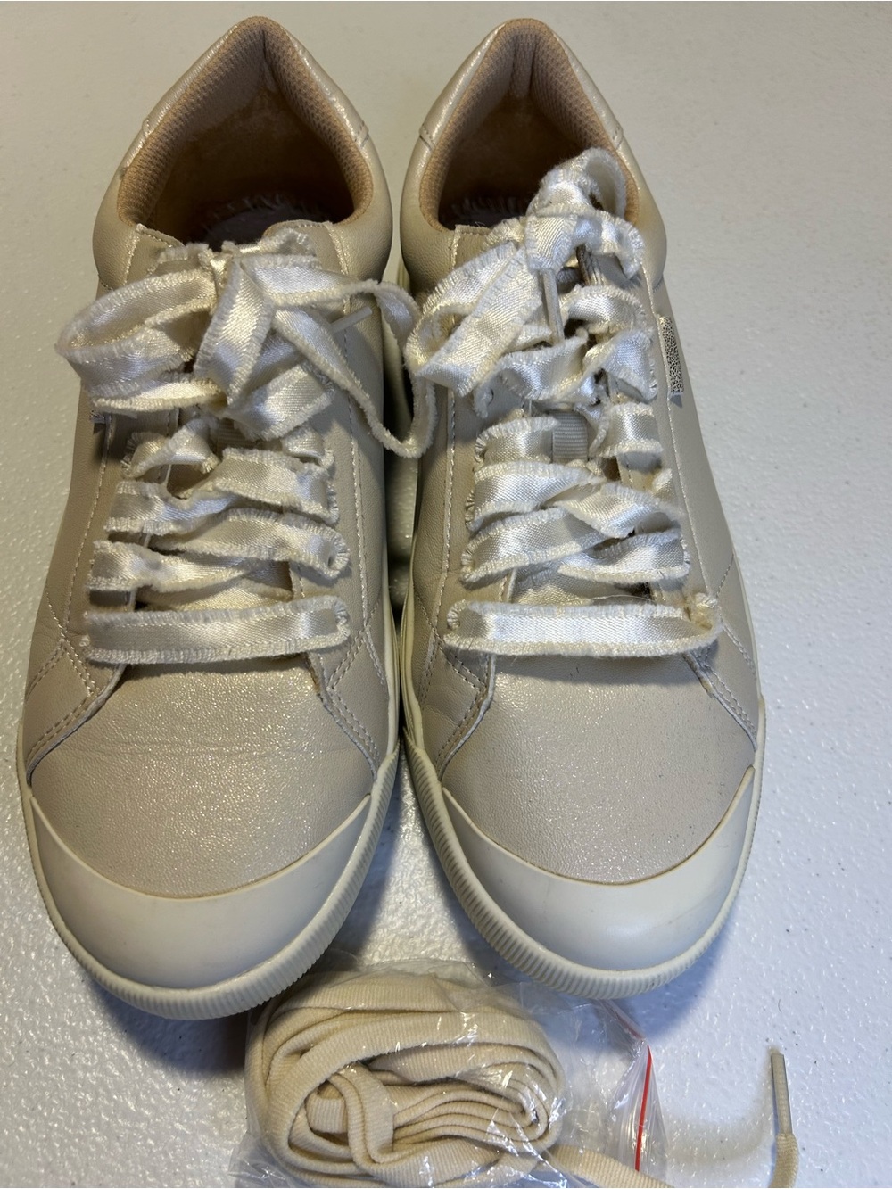 Dr. Scholl's Ivory Satin Ribbon Lace Sneakers